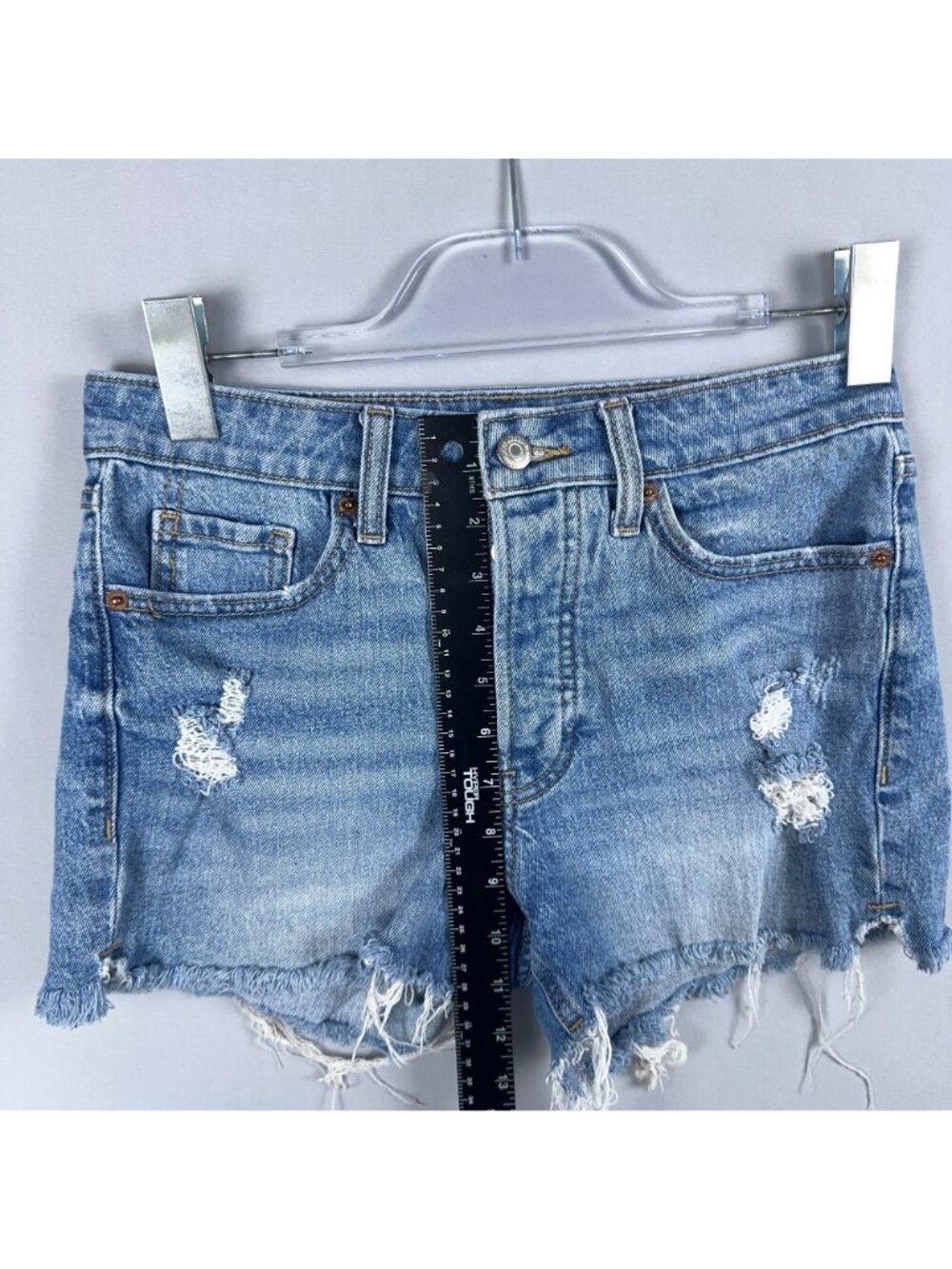 Old Navy Cut Off Shorts Size 4 High-Rise OG Straight Blue Distressed Frayed Hem - Picture 8 of 11